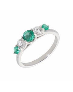 New 18ct White Gold Emerald & Diamond 5 Stone Ring