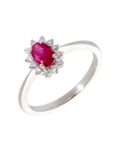 New 18ct White Gold Ruby & Diamond Oval Cluster Ring