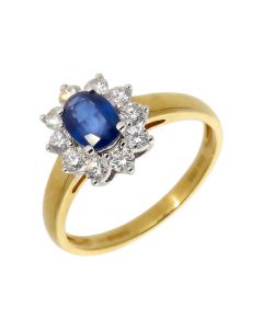 New 18ct Yellow Gold Sapphire & Diamond Oval Cluster Ring