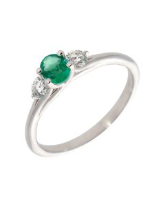 New 18ct White Gold Emerald & Diamond Trilogy 3 Stone Ring