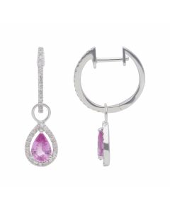New 9ct Gold Synthetic Pink Sapphire & Diamond Huggie Earrings