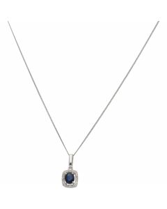 New 9ct White Gold Sapphire & Diamond Pendant & 18" Necklace