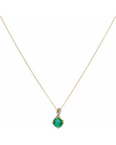 New 9ct Gold Synthetic Emerald & Diamond Pendant & 18" Necklace