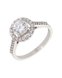 New 18ct White Gold 1.40 Carat Diamond Halo Solitaire Ring
