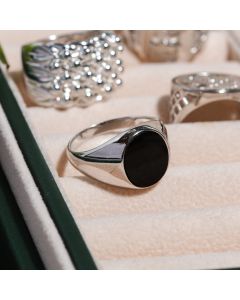 New Sterling Silver Oval Black Onyx Signet Ring