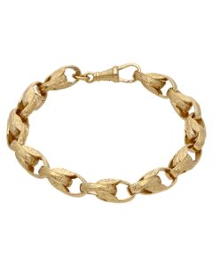 New 9ct Yellow Gold 9" Patterned Tulip Link Bracelet 31g