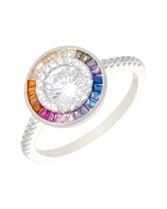 New Sterling Silver Rainbow Cubic Zirconia Dress Ring