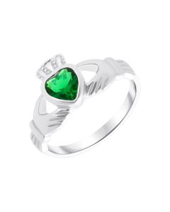 New Sterling Silver Green Cubic Zirconia Claddagh Dress Ring