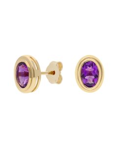 New 9ct Yellow Gold Oval Amethyst Stud Earrings