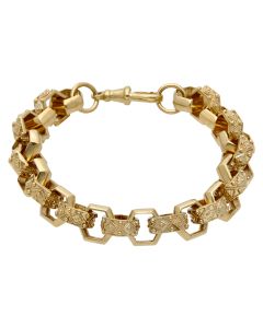 New 9ct Yellow Gold 8.5" Hexagon Belcher Link Bracelet 1.2oz