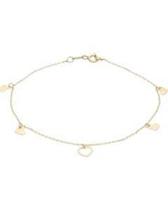 New 9ct Yellow Gold 7.5" Multi Heart Drop Charm Style Bracelet