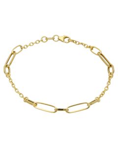 New 9ct Yellow Gold 7.5" Fancy Paper Link Station Bracelet