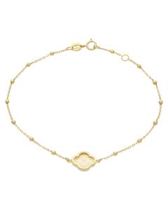 New 9ct Yellow Gold 7.5" Petal Clover Beaded Station Bracelet
