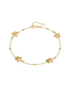 New 9ct Yellow Gold 7" Hollow Stars Beaded Chain Bracelet