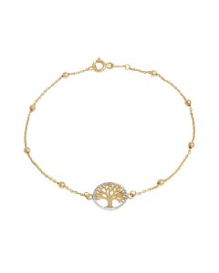 New 9ct Yellow & White Gold Tree Of Life Beaded Chain Bracelet