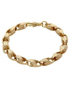 New 9ct Yellow Gold 9" Patterned Tulip Link Bracelet
