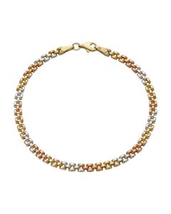 New 9ct Yellow Rose & White Gold 7.5" Brick Link Bracelet