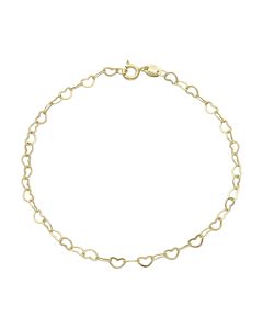 New 9ct Yellow Gold 7" Heart Link Bracelet