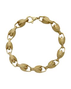 New 9ct Yellow Gold 8.5" Patterned Tulip Link Bracelet 15g