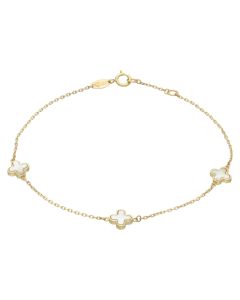 New 9ct Yellow Gold Mother Of Pearl Clover Petal 7.5" Bracelet