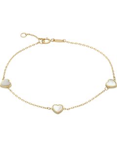 New 9ct Yellow Gold 7.5" Mother Of Pearl Triple Heart Bracelet