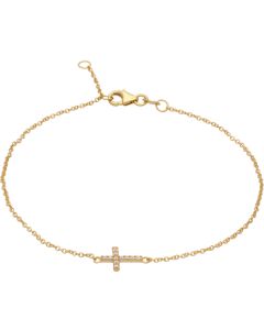 New 9ct Gold Cubic Zirconia Sideways Resurrection Cross Bracelet