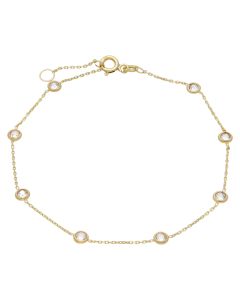 New 9ct Yellow Gold Cubic Zirconia Station Bracelet