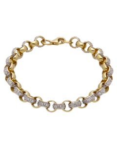 New 9ct Yellow Gold 9" Cubic Zirconia Belcher Bracelet 28.7g