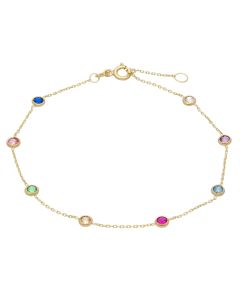 New 9ct Yellow Gold Rainbow Cubic Zirconia Station Bracelet