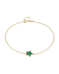 New 9ct Yellow Gold Malachite Star 7.5" Chain Link Bracelet