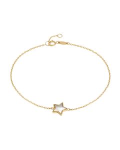 New 9ct Yellow Gold Mother Of Pearl Star Chain Link Bracelet