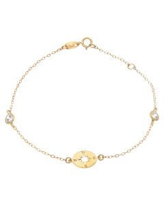 New 9ct Yellow Gold 7" Cubic Zirconia Set Compass Bracelet