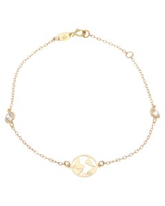 New 9ct Yellow Gold 7" Cubic Zirconia Set World Map Bracelet