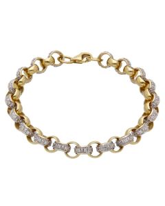 New 9ct Yellow Gold 8" Cubic Zirconia Belcher Bracelet 27g