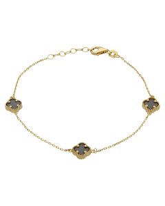 New 9ct Yellow Gold 7.5" Onyx 3 Clover Petal Bracelet