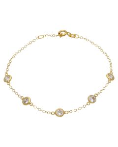 New 9ct Yellow Gold 7.5" Cubic Zirconia Station Bracelet