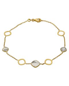 New 9ct Yellow Gold 7.5" Howlite Gemstone Squares Bracelet