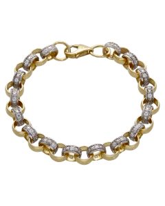 New 9ct Yellow Gold 7.5" Cubic Zirconia Belcher Bracelet 16g