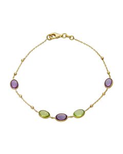 New 9ct Yellow Gold 7.5" Amethyst & Peridot Set Beaded Bracelet