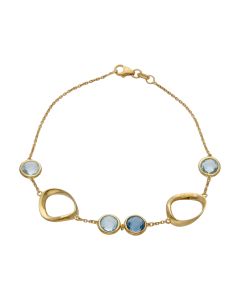 New 9ct Yellow Gold 7.5" Blue Topaz Open Circle Link Bracelet