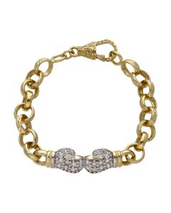 New 9ct Childs 6" Cubic Zirconia Boxing Gloves Belcher Bracelet