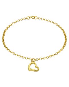 New 9ct Yellow Gold Hollow Belcher Link Floating Heart Bracelet
