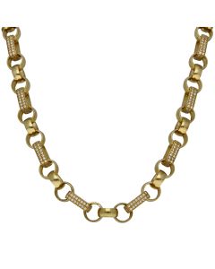 New 9ct Gold 23" Cubic Zirconia Figaro Belcher Link Chain 82g