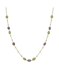 New 9ct Yellow Gold 18" Amethyst & Peridot Set Beaded Necklace