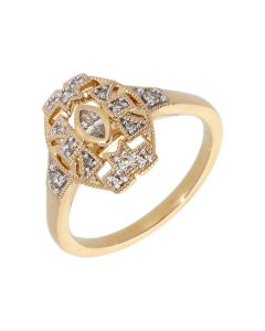 New 9ct Yellow Gold 0.20ct Diamond Art Deco Vintage Style Ring