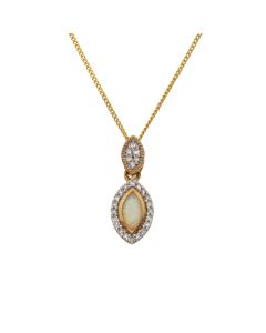 New 9ct Gold Opal & Diamond Marquise Pendant & 18" Necklace