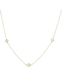 New 9ct Yellow Gold Mother Of Pearl Clover Petal 16-17" Necklace