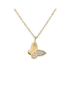 New 9ct Yellow Gold Cubic Zirconia Butterfly 16-17" Necklace