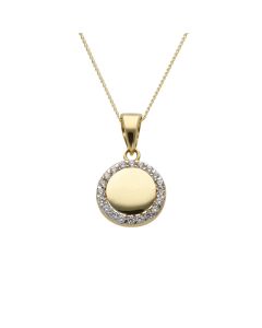 New 9ct Yellow Gold Cubic Zirconia Circle & 18" Chain Necklace