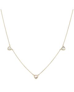 New 9ct Yellow Gold 16-17" Mother Of Pearl Triple Heart Necklace